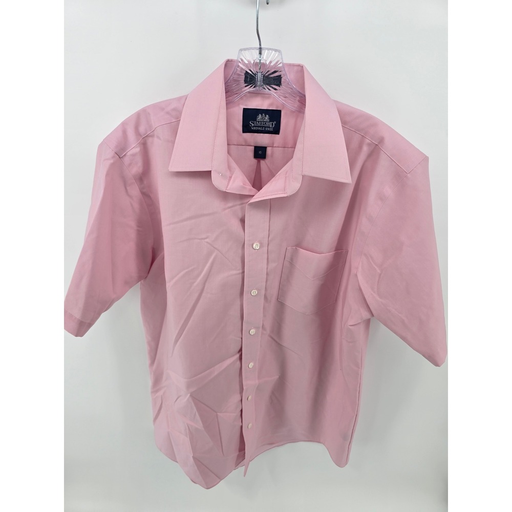 Stafford Wrinkle-Free Mens Pink Short Sleeve Button Down Dress Shirt Size 16
